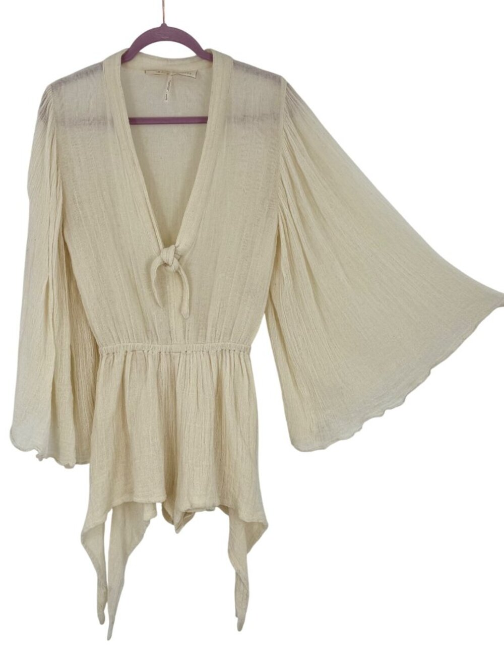 Free People Bell Sleeve Cream Romper Playsuit S| Boho Coastal Cowgirl Whimsigoth - Picture 3 of 16